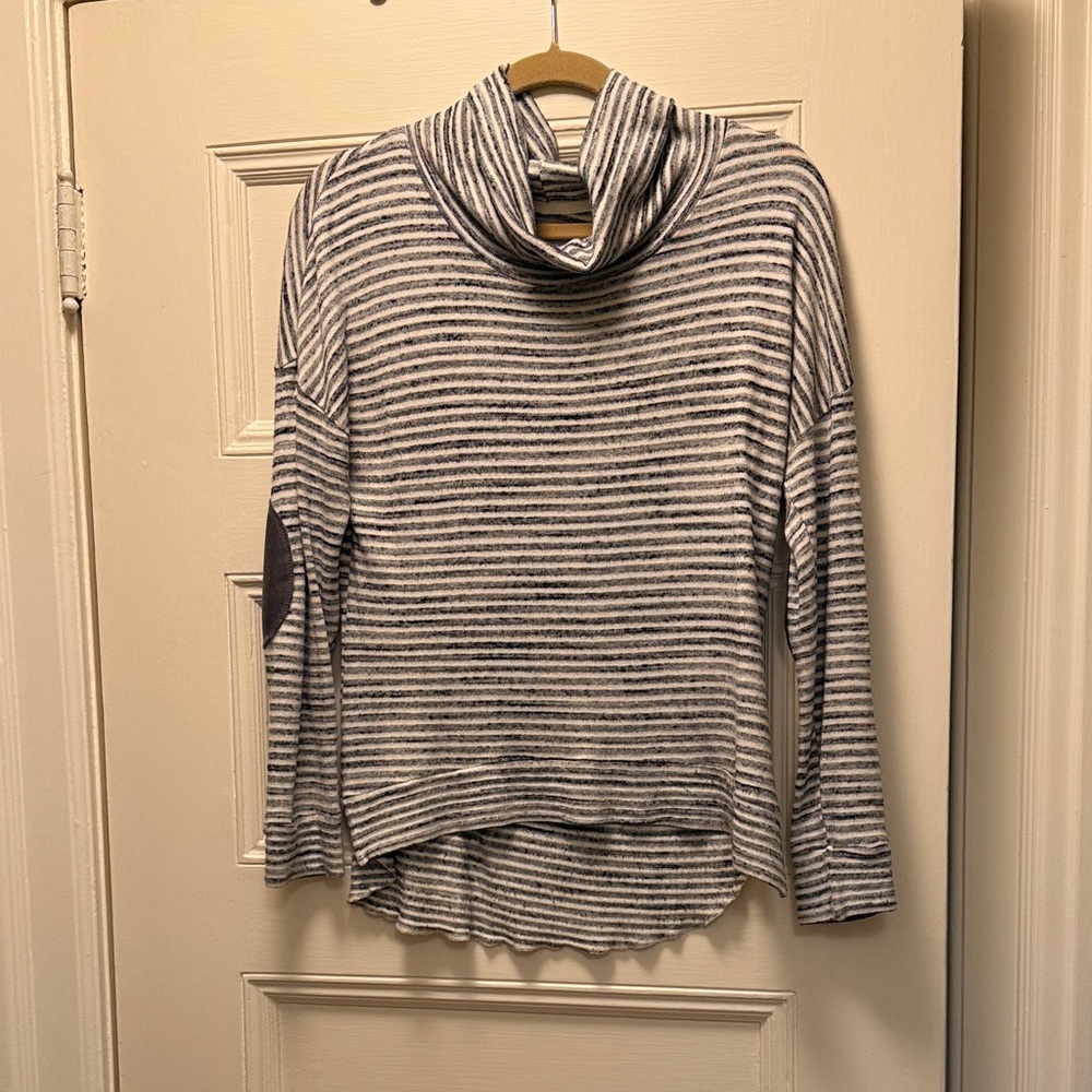 Nation LTD Gray and White Striped Cowl Neck Sweater